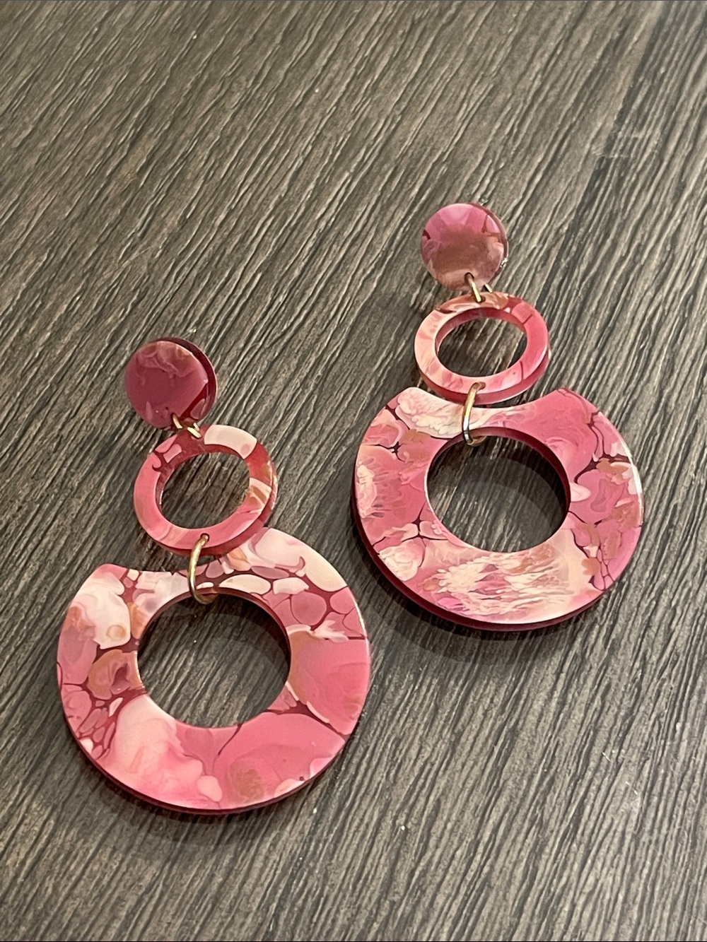 Rose Pink Marbled Acrylic Statement Drop Earrings